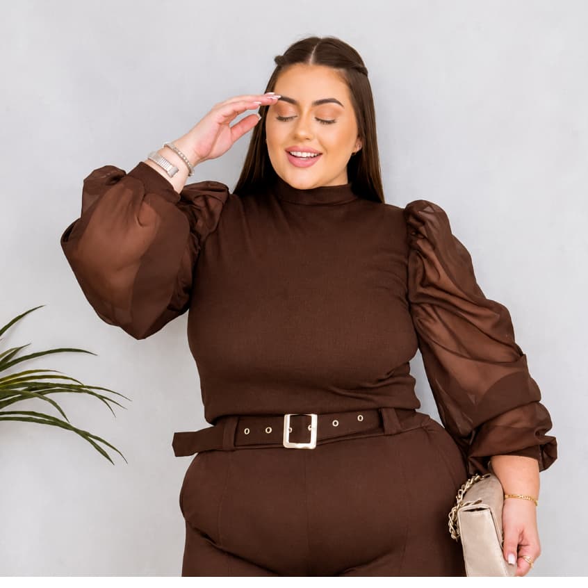 Manga Longa De Tule Plus Size Transparente Blusa Moda
