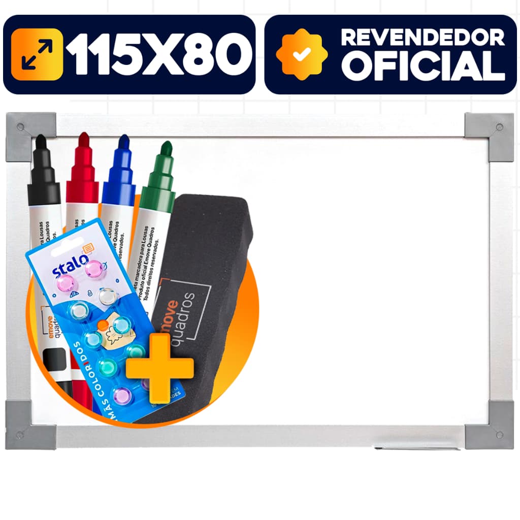 Lousa Branca 120x90 Magnética Quadro Branco Painel Fotos Soft Alumínio Kit Anotação + Imãs Coloridos