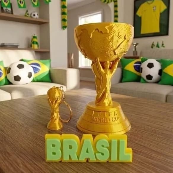 KIT COPA TAÇA TROFÉU PETISQUEIRA, LETREIRO BRASIL E CHAVEIRO