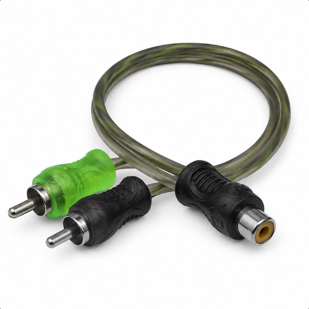Cabo Y RCA Technoise 200PRO 2M 1F Som Automotivo Anti Ruído Plug Slim Pino Maciço Alta Qualidade