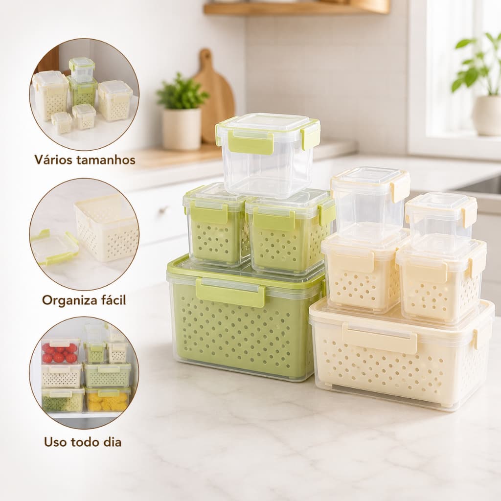 Kit Cinco Potes Hermeticos Multi Uso Tampa Organizador Armazenamento Alimentos Cozinha Geladeira