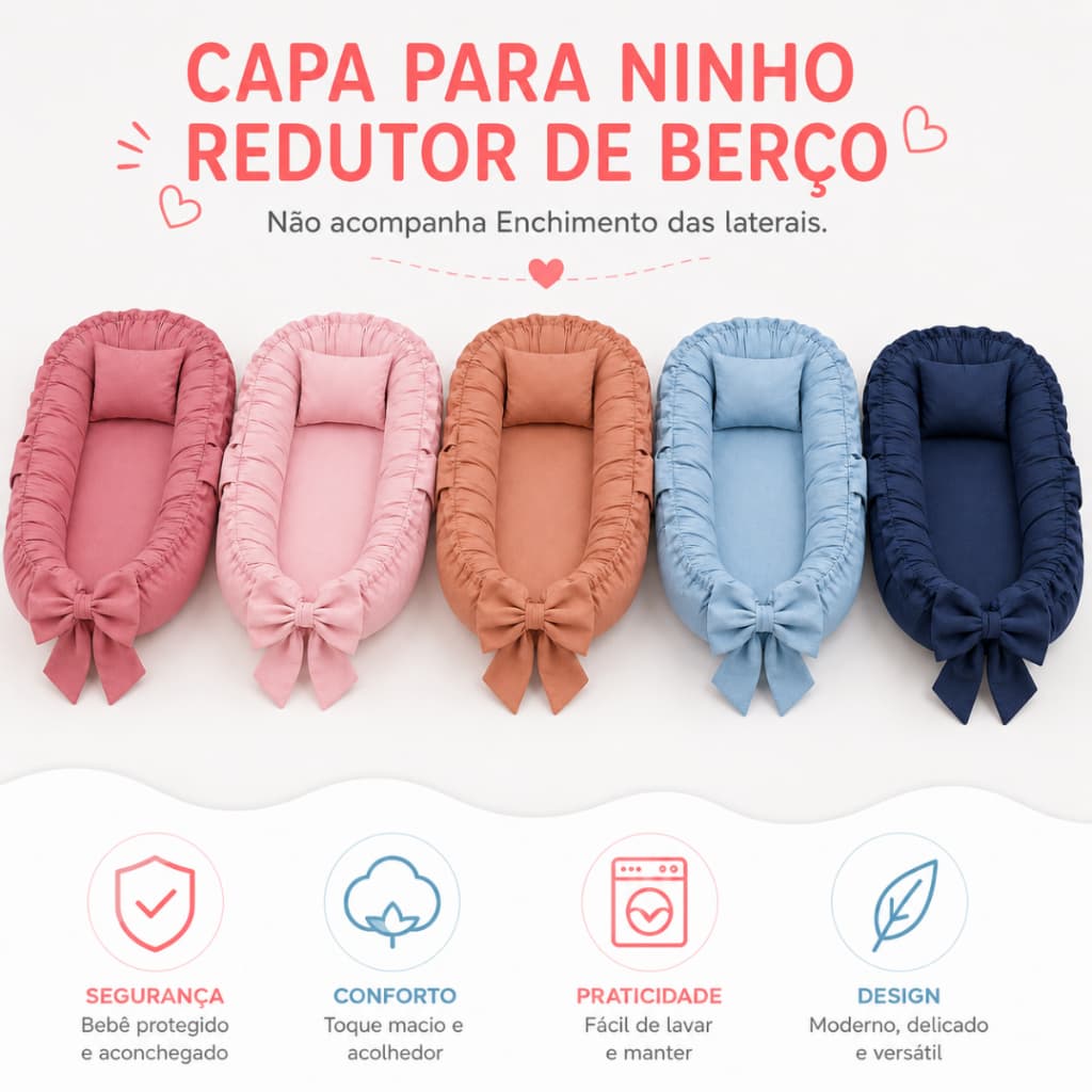 Capa De Ninho Redutor De Berço Sem Enchimento Cores Lisas