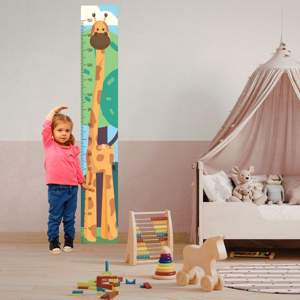 Adesivo de Parede Regua de Crescimento Girafa Infantil 25x160cm Quarto Menino Menina Safari
