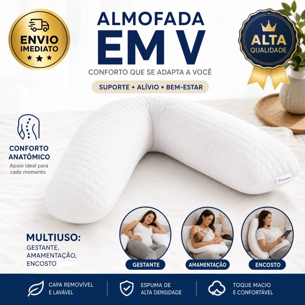Almofada Travesseiro em V Amamentação Gestante Apoio Encosto Adulto Anatômico