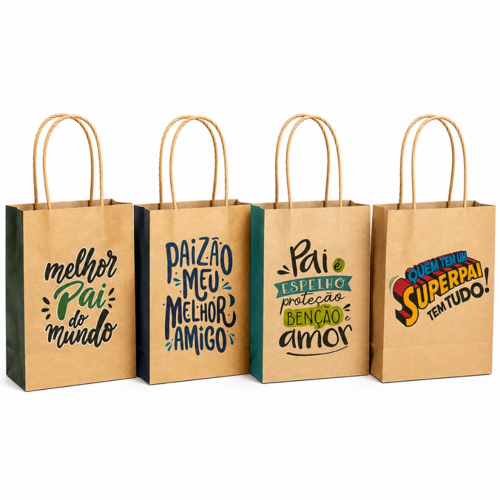 Kit 24 Sacola Personalizada Dia dos Pais Presente Lembrancinha Embalagem Pronta Kraft
