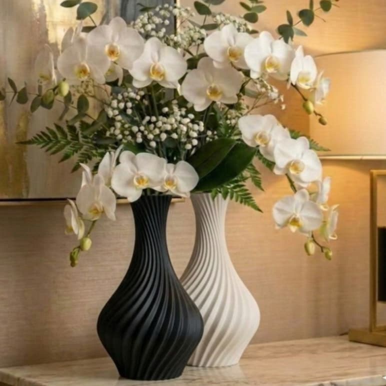 Kit 2 Vasos Decorativos Moderno Espiral 3D Luxo Elegante Ambiente Casa Sala Cozinha Escritório