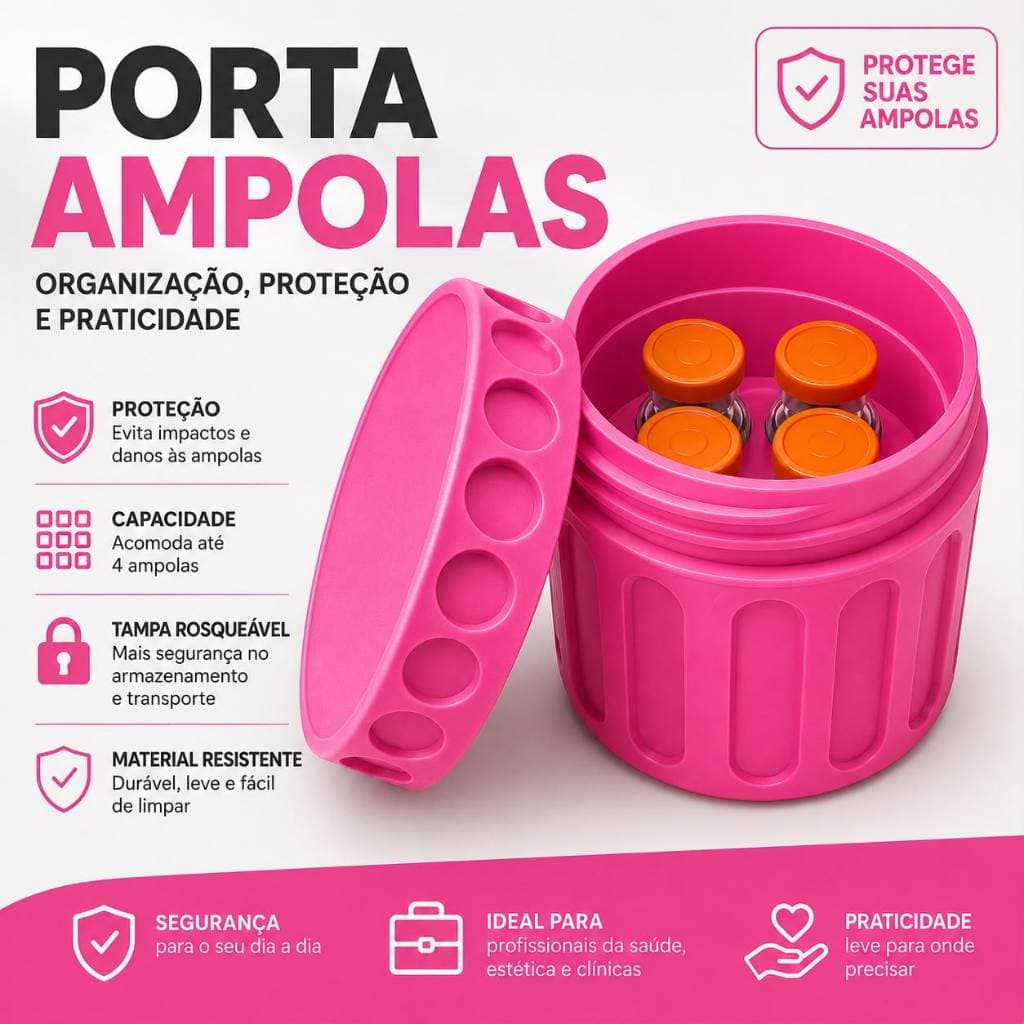 Porta Ampolas com Tampa Rosqueável | Organizador Seguro para 4 Ampolas
