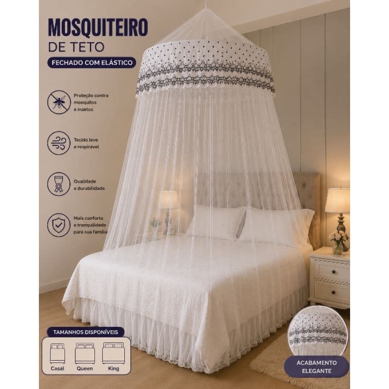 Mosquiteiro Casal Queen King Gigante de Teto com Elástico Proteção Total Contra Mosquitos e Pernilongos