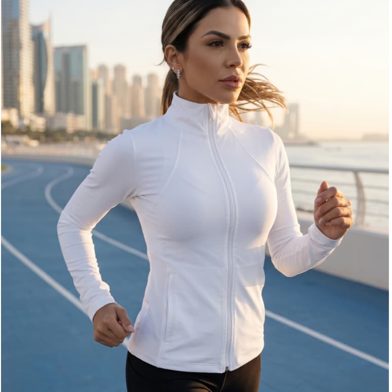 Blusa Manga Longa Comprida Jaqueta Inverno de Fitness Feminina Bolso Zíper Academia