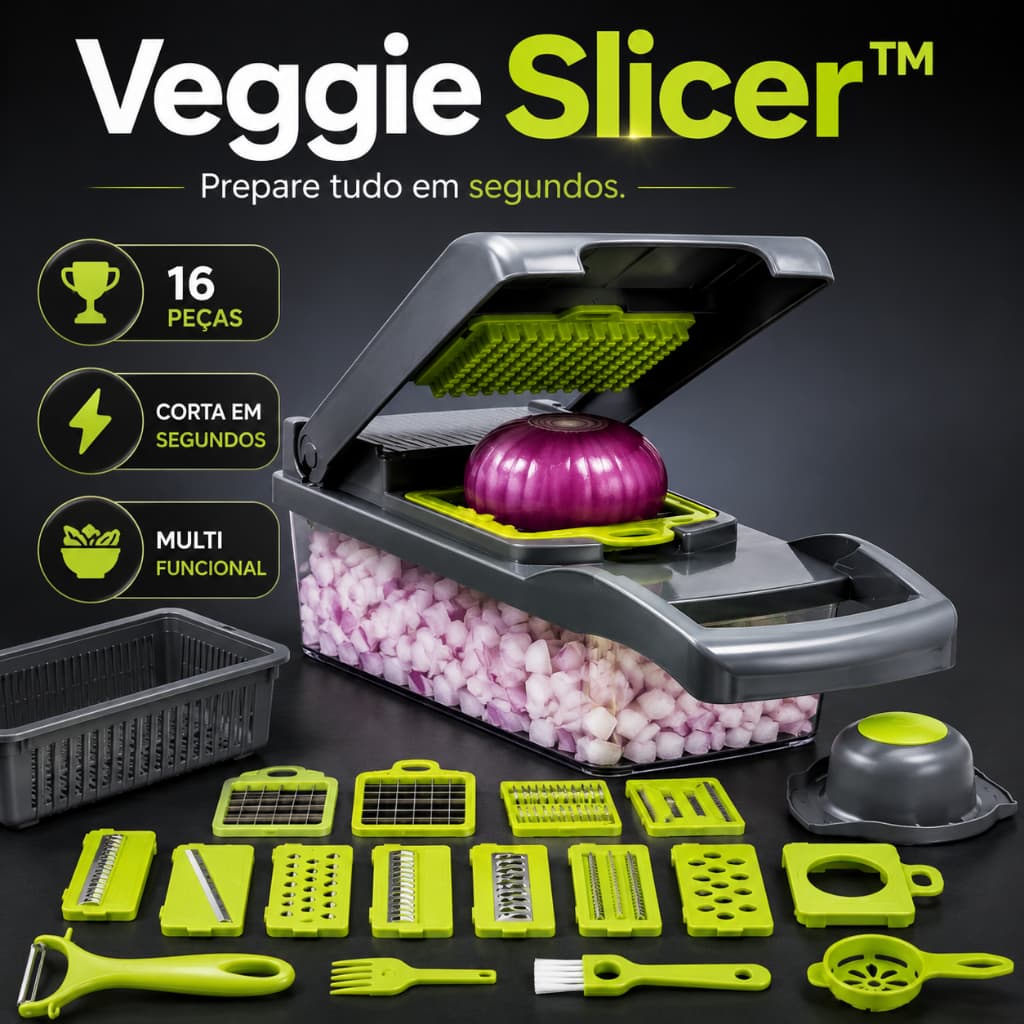 Cortador de Legumes Multifuncional 16 Peças Ralador Fatiador Manual Veggie Slicer com Recipiente