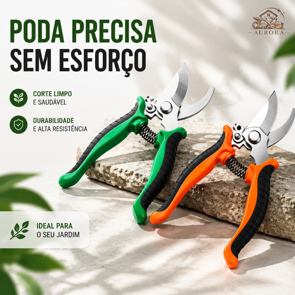 Tesoura de Poda Inox com Cabo Ergonômico e Trava de Segurança – Jardim Plantas
