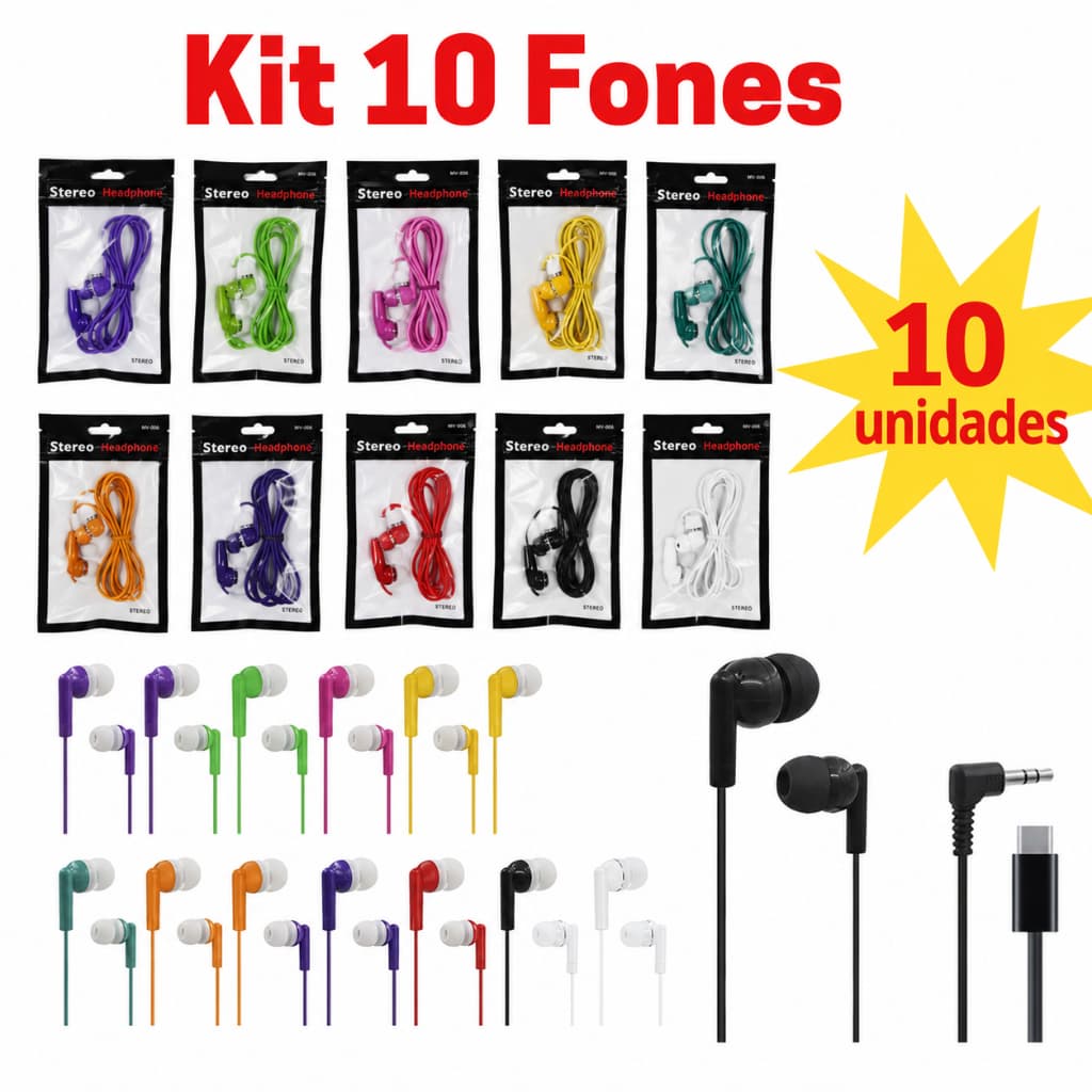 Fone de ouvido intra-auricular com fio colorido, som estéreo de alta qualidade