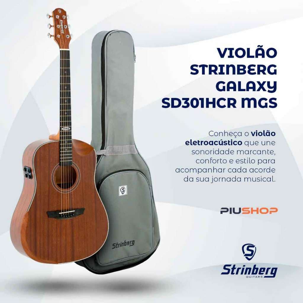 Violão Strinberg Galaxy SD301HCR MGS Folk Para Destro com Bag Half Cutaway Arm Rest Afinador digital