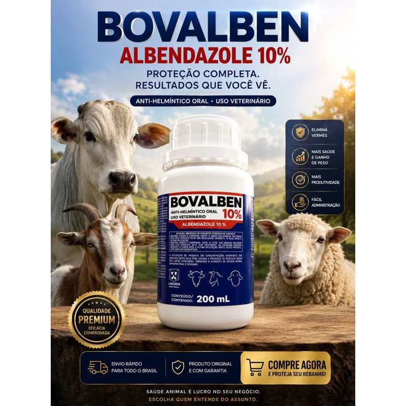 BOVALBEN 10 VERMIFUGO ALBENDAZOLE CAPRINOS OVINOS BOVINO ANTI-HELMÍNTICO ORAL 200ML