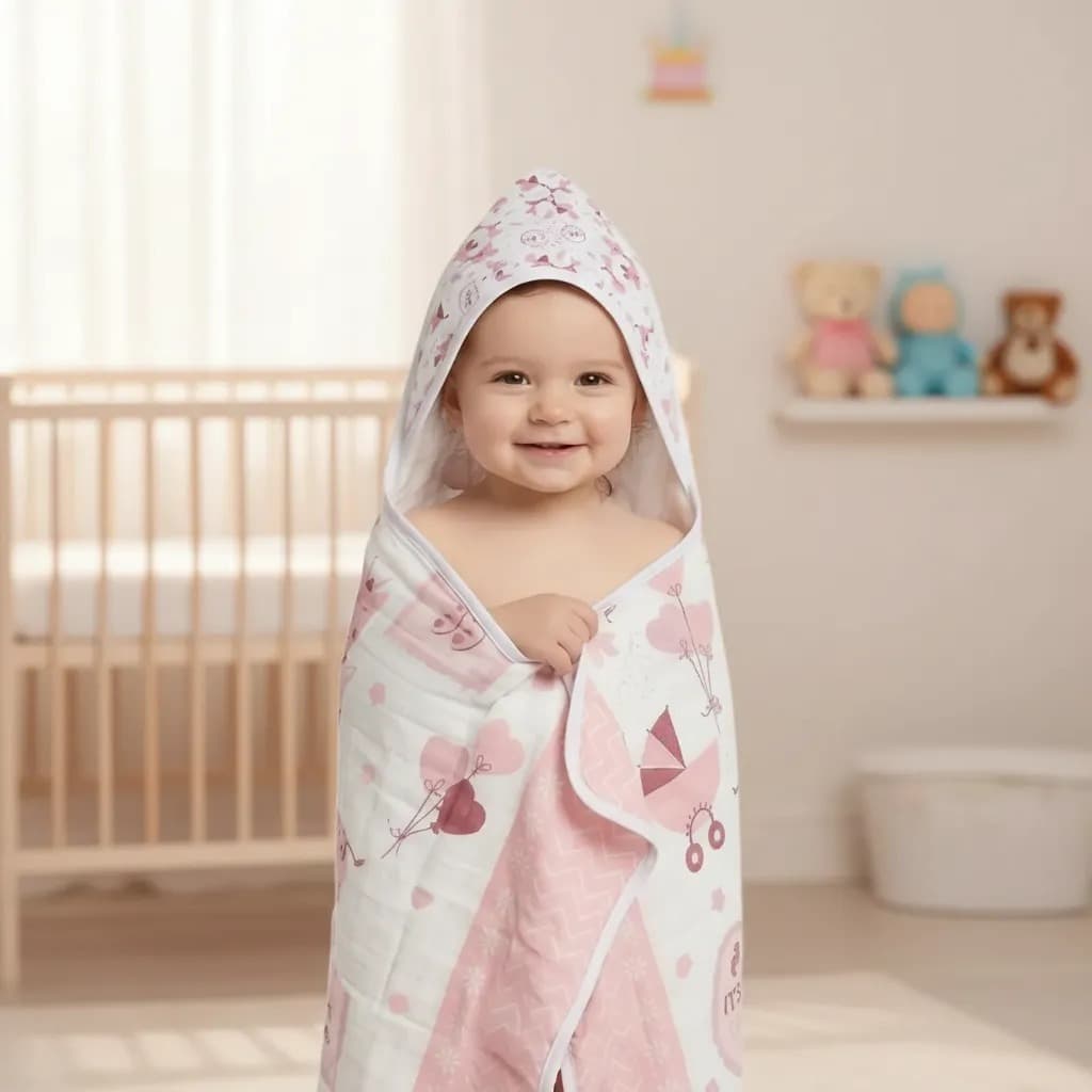 Toalha De Banho Felpa Com Capuz Forrada Em Fralda Estampada Forro Enxoval de Bebê Baby