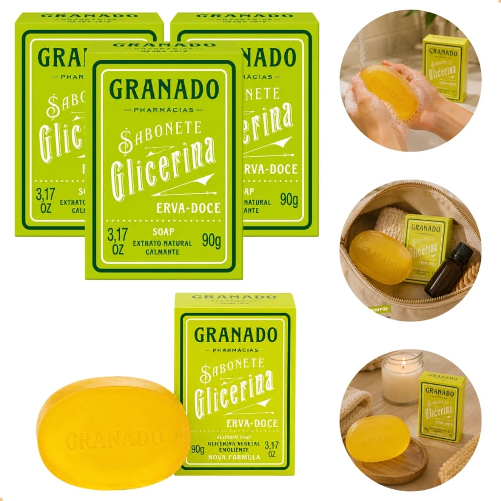 Sabonetes Granado Glicerina Erva Doce 90g Vegetal Hidratante