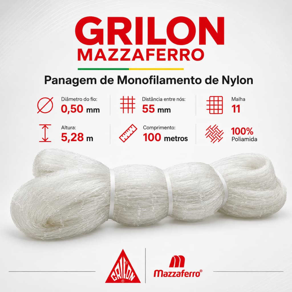 Panagem Grilon Rede De Pesca Malha 11 0,50mm X 100m Alt 5,28 Nylon De Alta Resistência Poliamida