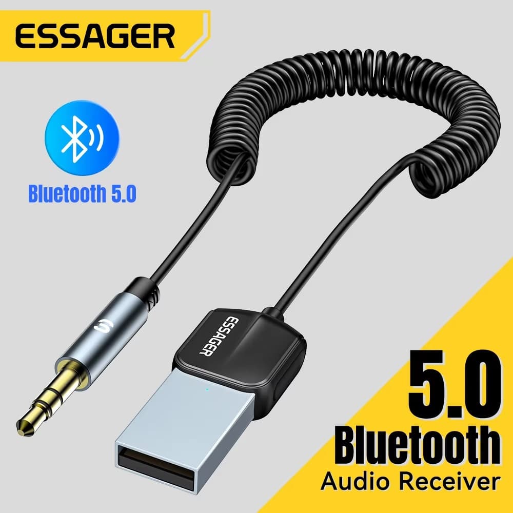 Adaptador para Som de Carro Bluetooth Essager 5.0 Som Veiculo Entrada P2 USB
