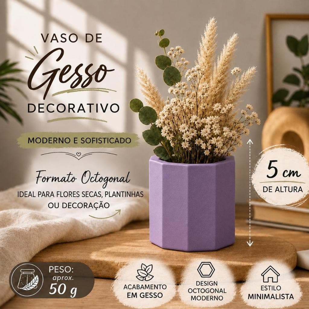 Vaso Decorativo de Gesso 5cm Diversas Cores para Sala Quarto e Escritório