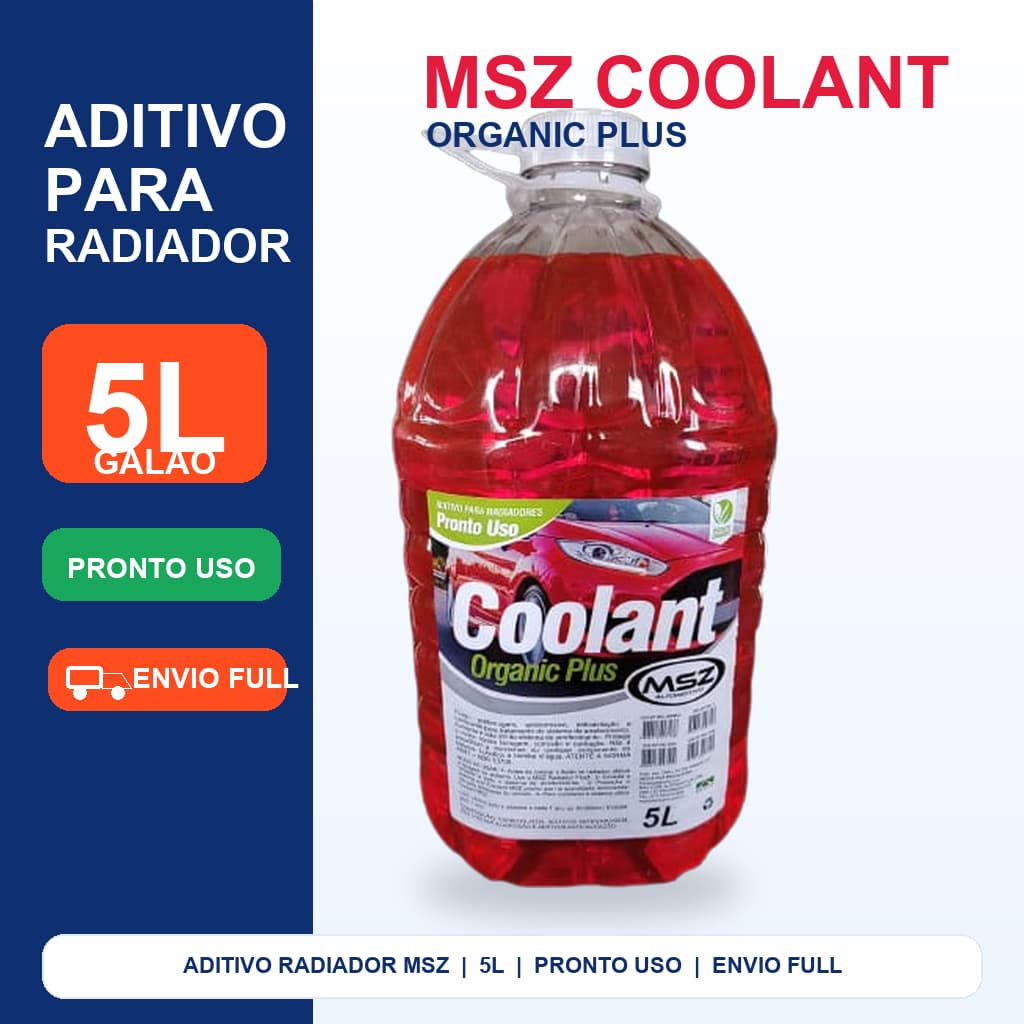 Aditivo Radiador Coolant MSZ 5L Orgânico Vermelho Anticorrosivo ou Água Desmineralizada 5L Kit Carro Caminhão
