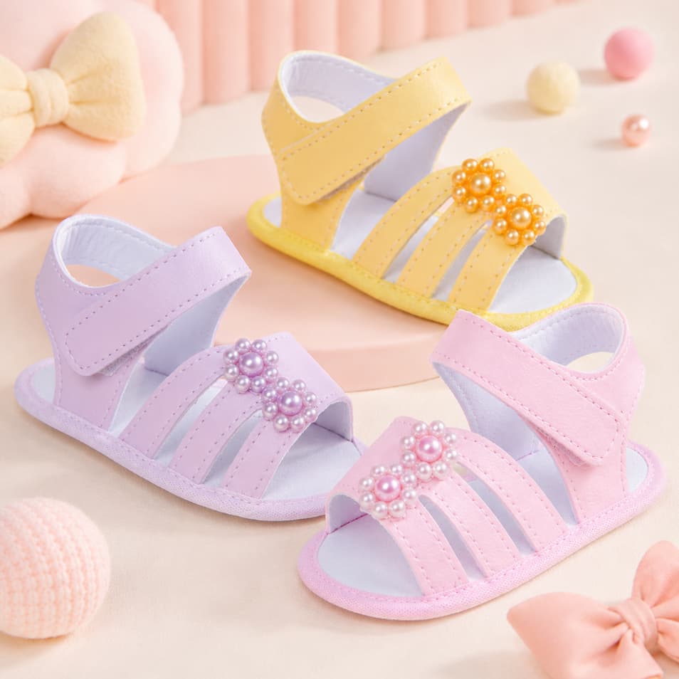 Sandália Infantil Menina Bebe Flor Pérola Confortável Leve Fofo Antiderrapante Dia Dia Promoção