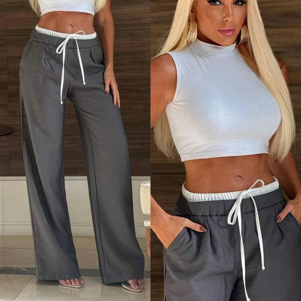 CALÇA FEMENINA VIRGINIA PANTALONA SOLITINHA COS DUPLO TENDENCIA 2026