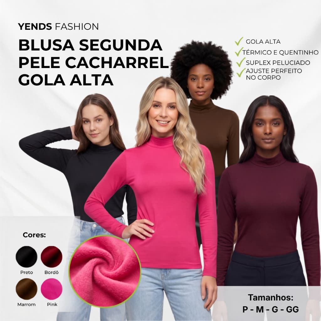 Segunda Pele Termica UV Blusa Feminina Manga Longa Cacharrel Suplex Peluciado Inverno Frio P Ao GG