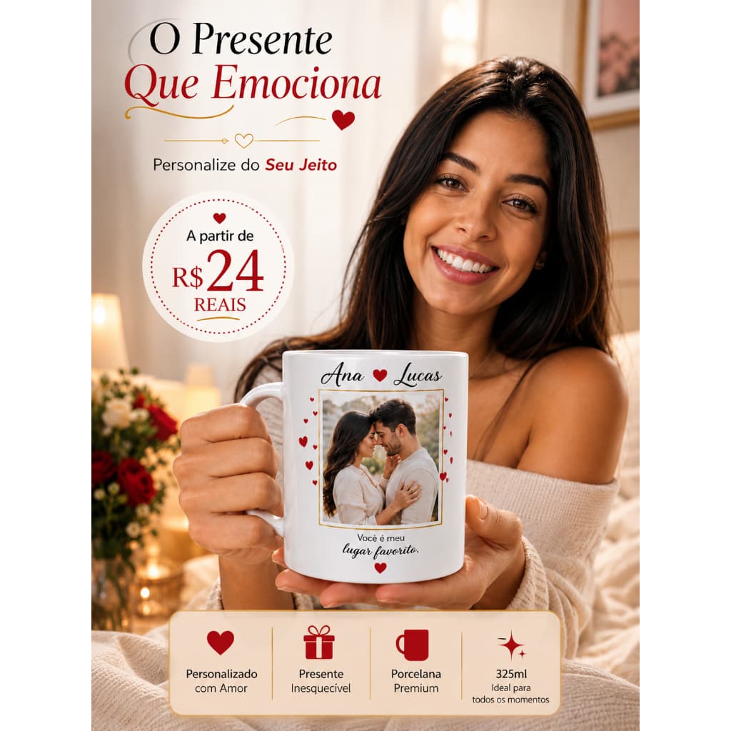 Caneca Personalizada Casal Presente Dia dos Namorados com Foto