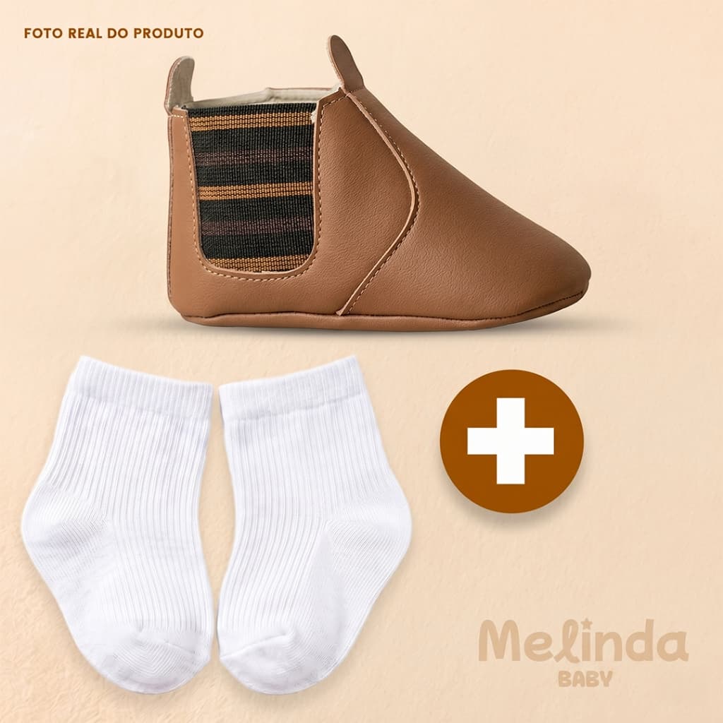 Kit Botinha E Meia Jequinha Menino Country Caipira Festa Junina Bebê Recém Nascido Confortável Macio - PROMOÇÃO