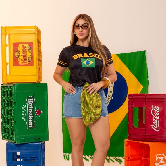 Kit T-shirt Feminina Brasil Camiseta Baby Look Blusa Manga Curta Torcida Moda Verão