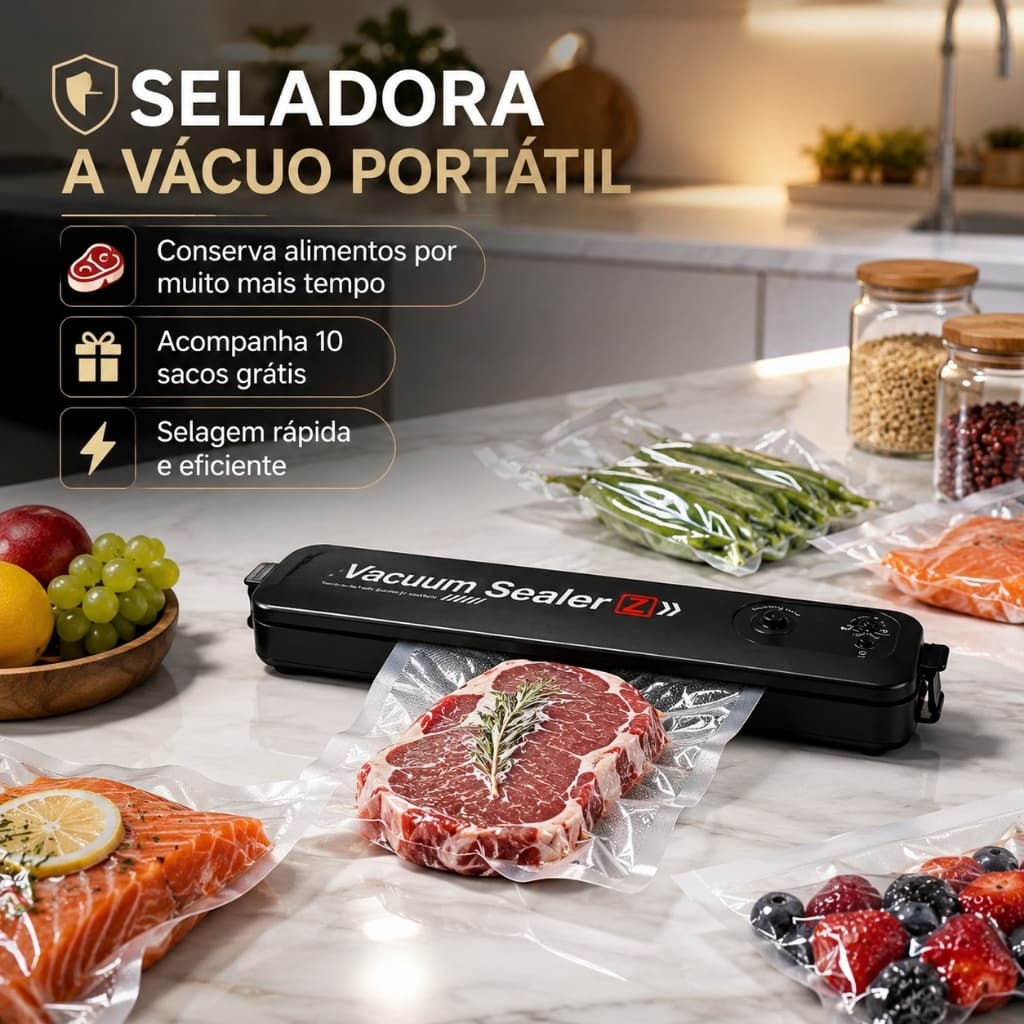 Seladora Eletrica a vácuo Doméstica Conserva Alimentos Carnes Embalagem Saco Plástico Bivolt