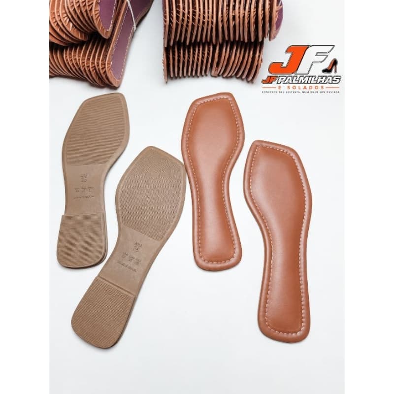 Kit 2 Pares  de Solas e Palmilhas Para Rasterinhas 33 ao 43 espuma 6mm Superconfortavel CARAMELO