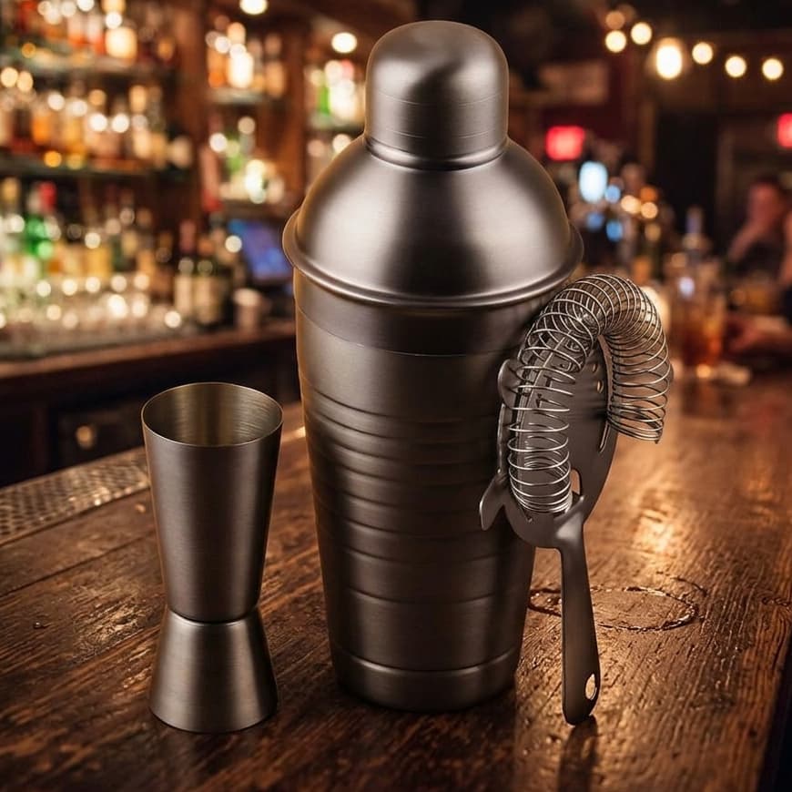 Kit Para Drinks Bar Coqueteleira Coador E Dosador Inox Fosco 500ml Hauskraft 3 Peças