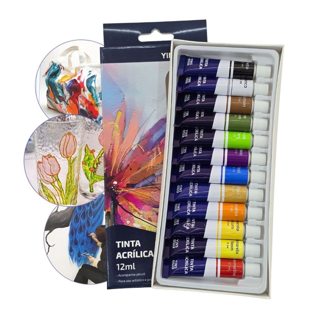 Tinta Acrílica 12 Cores em Bisnaga 12ml Suprimentos De Desenho Para Estudantes E Iniciantes superfícies
