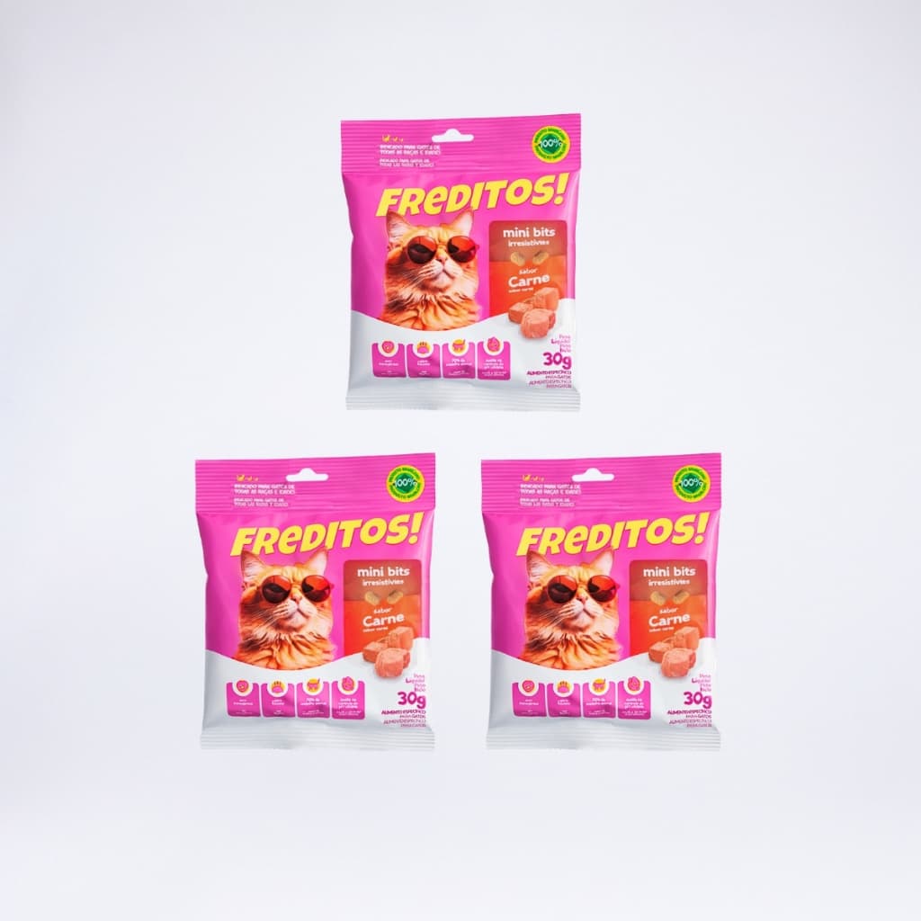 KIT 3 X -Petisco Para Gatos Freditos Sabor Carne 30g