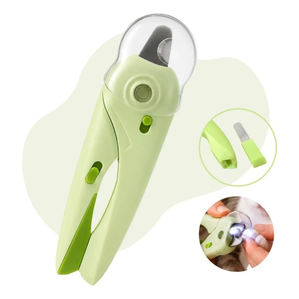 Cortador de unhas de cães e gatos, kit com alicate luminoso e lixa básica Verde
