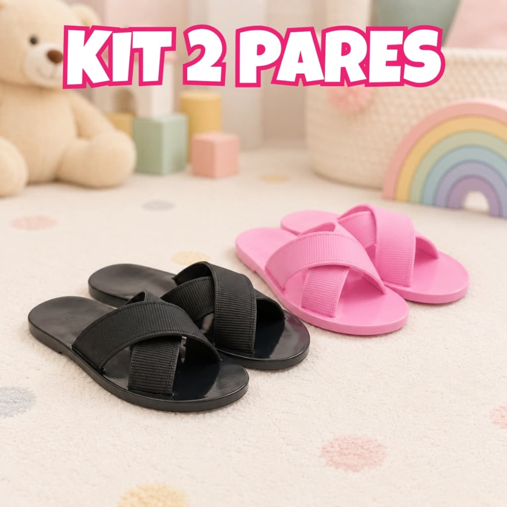 Kit 2 Pares Slide M Lover Infantil Rasteira Sandália Menina Confortável Macia Moderna e Estilosa