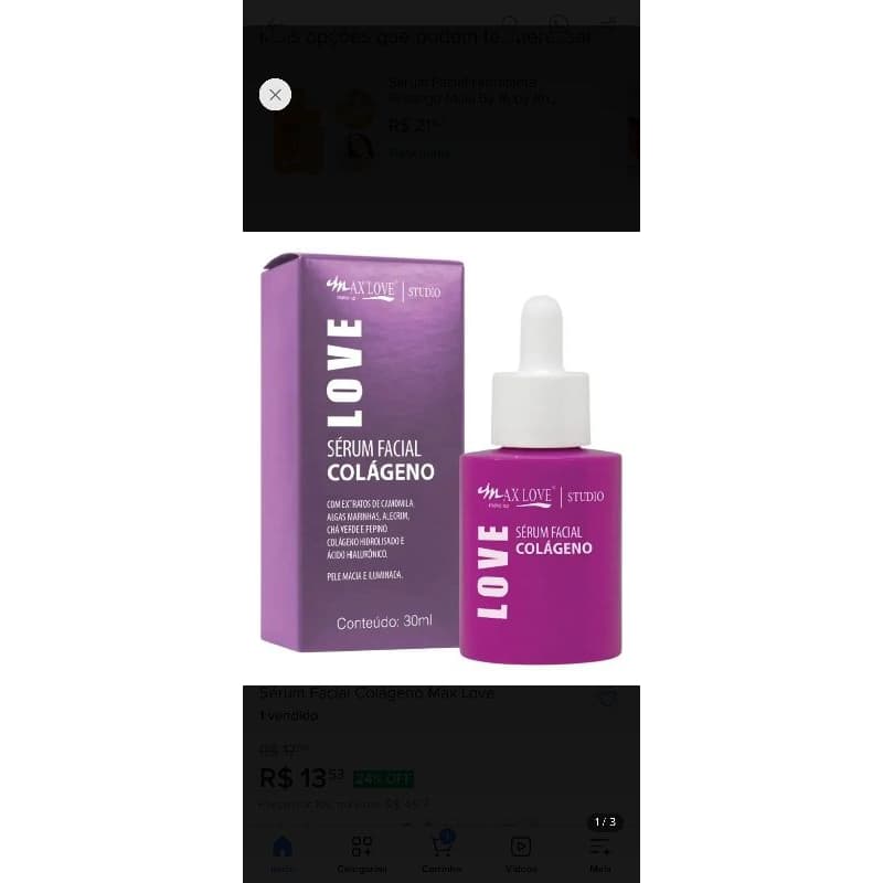 Sérum Facial Max Love 30ml com Colágeno e Ácido Hialurônico