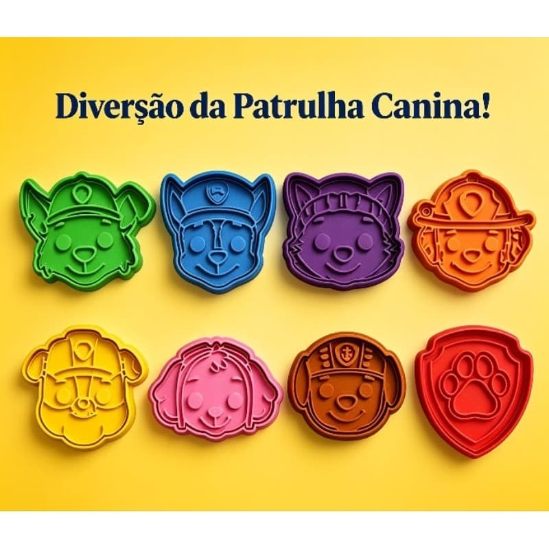 Kit 8 Cortadores de Biscoito Com Puxador Rosto Patrulha Canina 6cm / Personagens Completos Massinha, BOLACHAS e PÃO