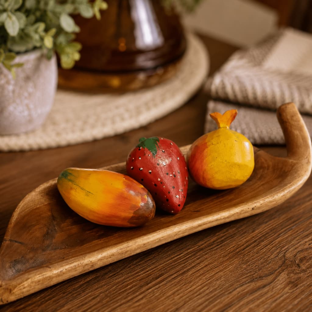 Kit 3 Frutas Artificiais De Madeira Fruta Feito a Mão Para Decoração Cozinha