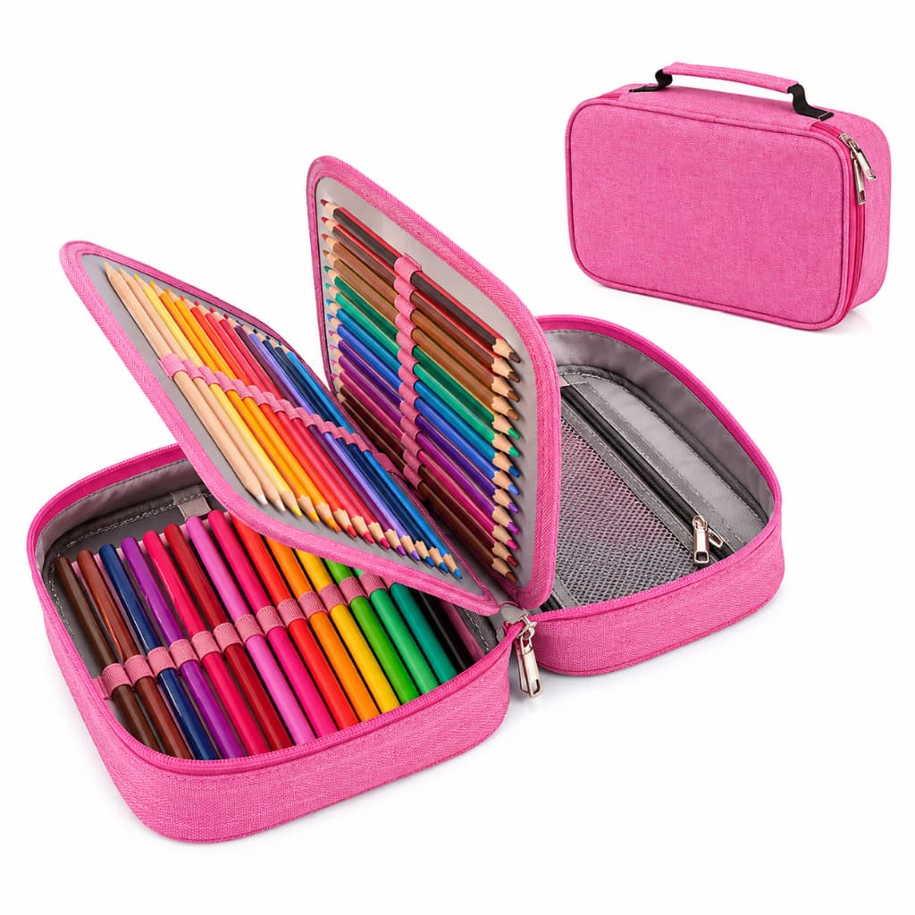 Estojo 72 Pens Escolar Box Nylon Com Alça Feminino/Masculino Organizador Com Divisórias Zíper Infantil