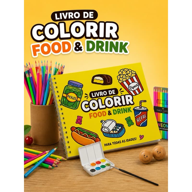 Livro de Colorir Infantil Comida e Doces – Desenhos Fáceis e Divertidos