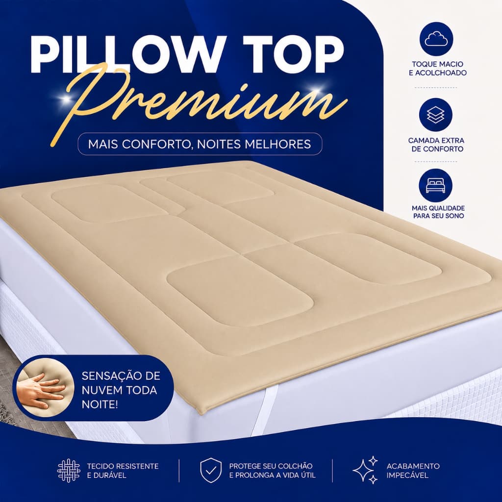 Protetor Para Colchão Pillow Top Cama Casal Padrão Micropercal 400 Fios Com Elástico Nas Pontas
