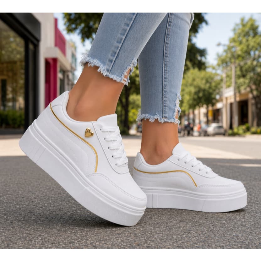 Tenis Feminino Coração Lançamento Casual Plataforma Fashion Caminhada Trabalho Escola Dia a Dia