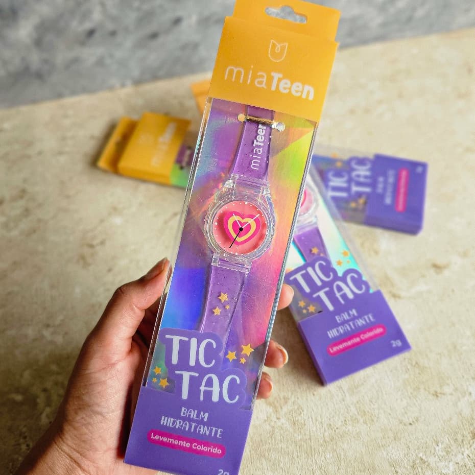 Balm Labial Relógio Tic Tac Teen Mia Make Hidratante Brilho Suave e Maciez para os Lábios Infantil