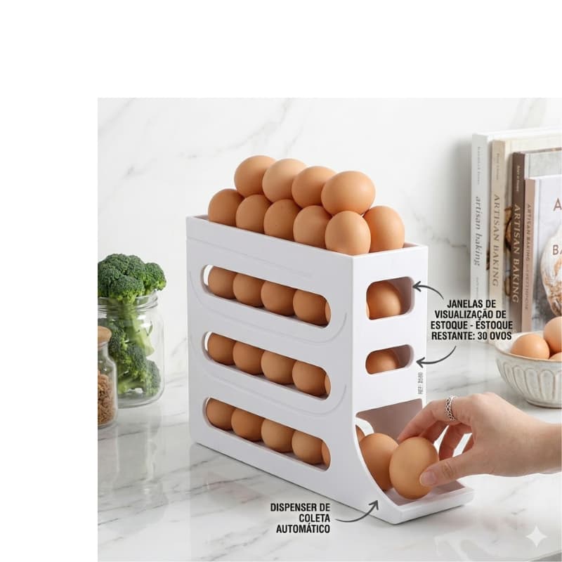 Porta Ovos Rolante com Sistema Automático para Geladeira, 30 Ovos