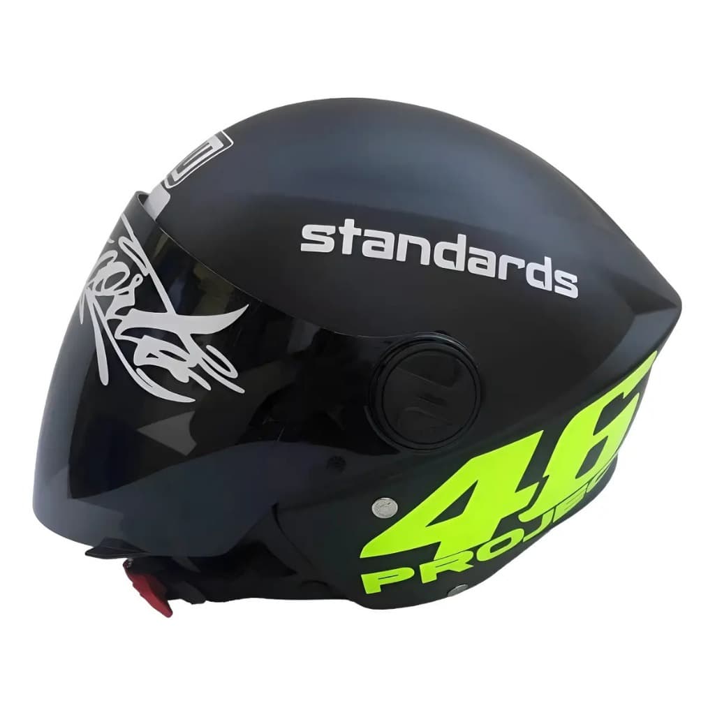 Capacete Liberty New3 Personalizado Project 46 Adulto Preto Fosco Viseira Fume Osascorte Confortável