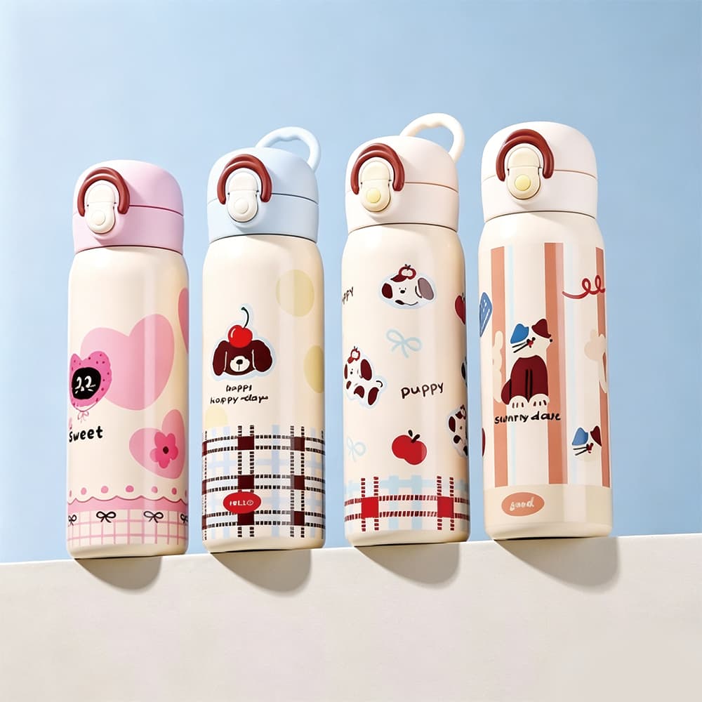 Copo Térmico Desenho Cartoon 550ml Inox 316 Tampa de Mola à Prova de Água