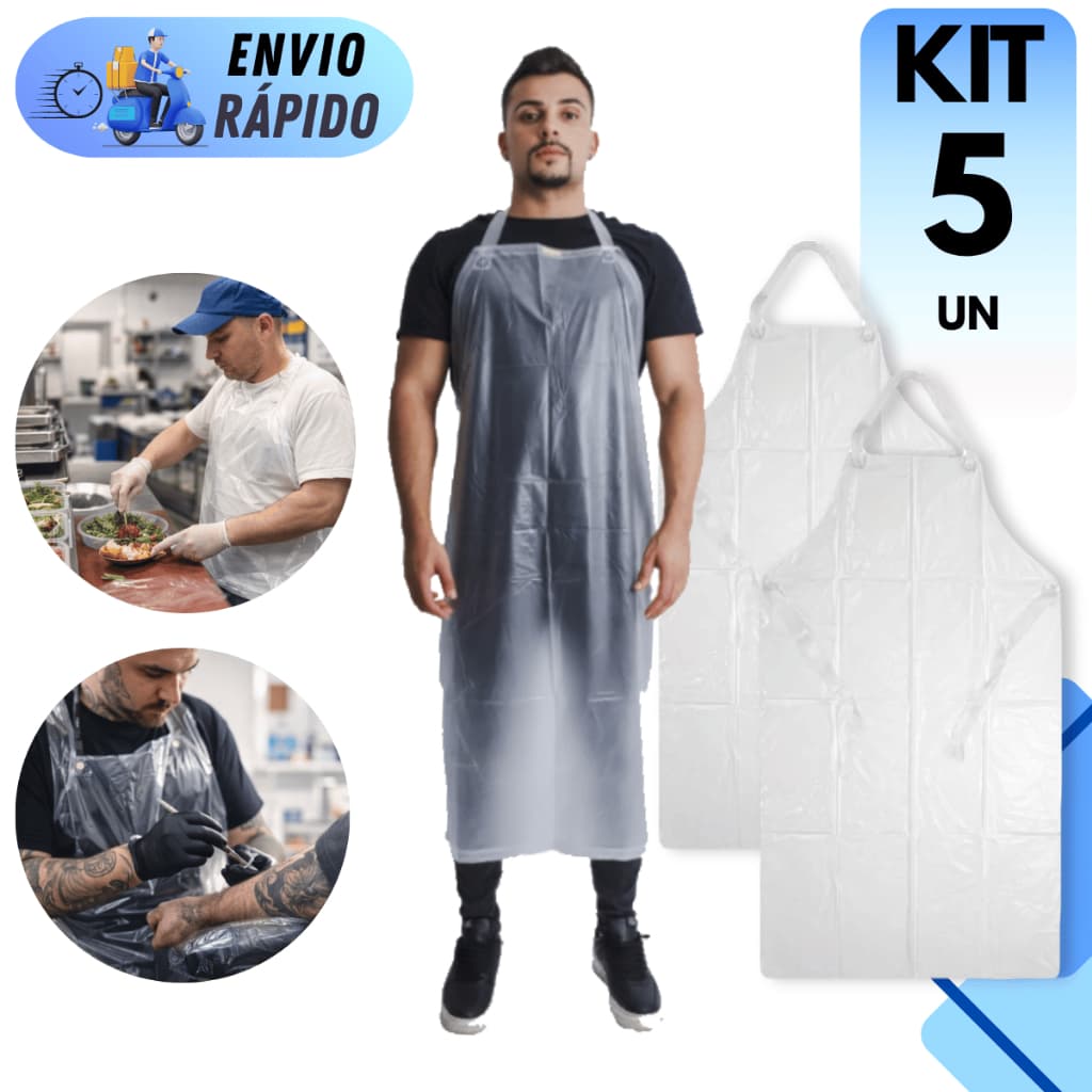 KIT AVENTAL DE VINIL 1,20X70CM TRANSPARENTE PARA COZINHA LIMPEZA CHURRASCO IMPERMEÁVEL