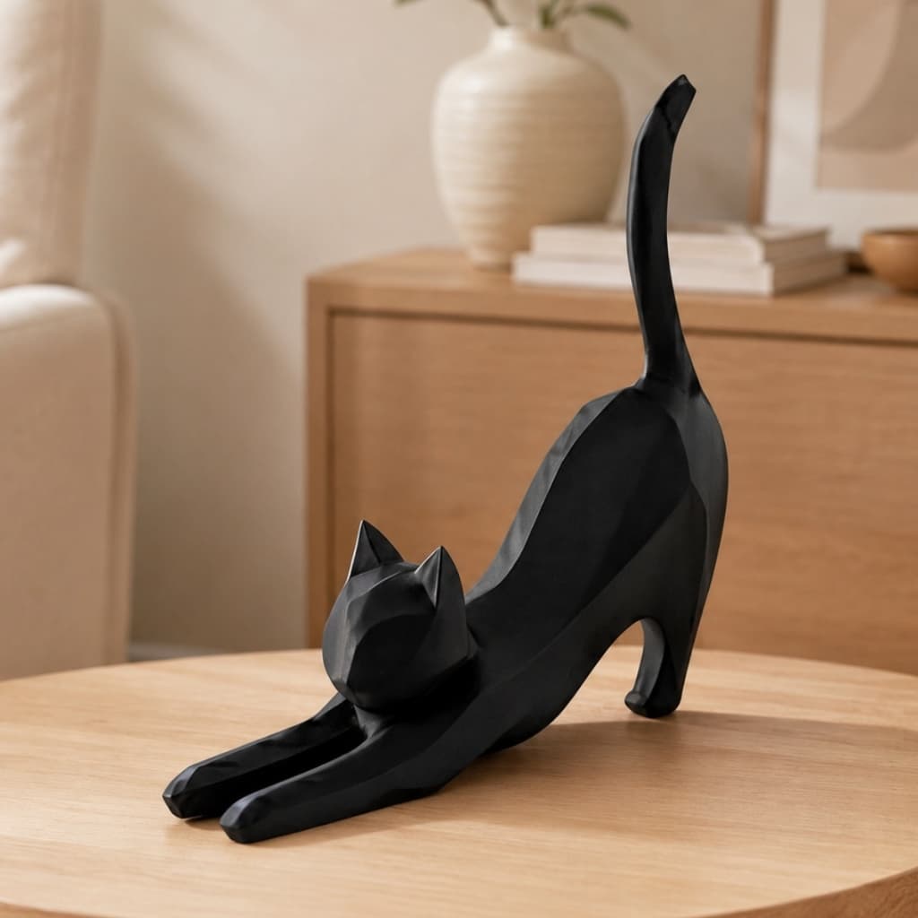 Escultura Gato Decorativo ABS Geométrico Fosco Moderno Sala Quarto Mesa